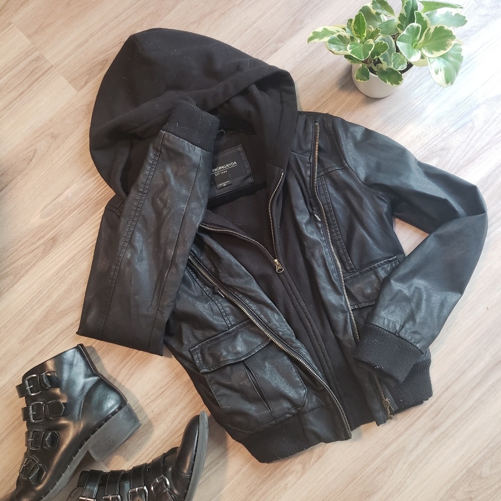 💀 OBEY Propaganda Faux Leather Hooded Jacket